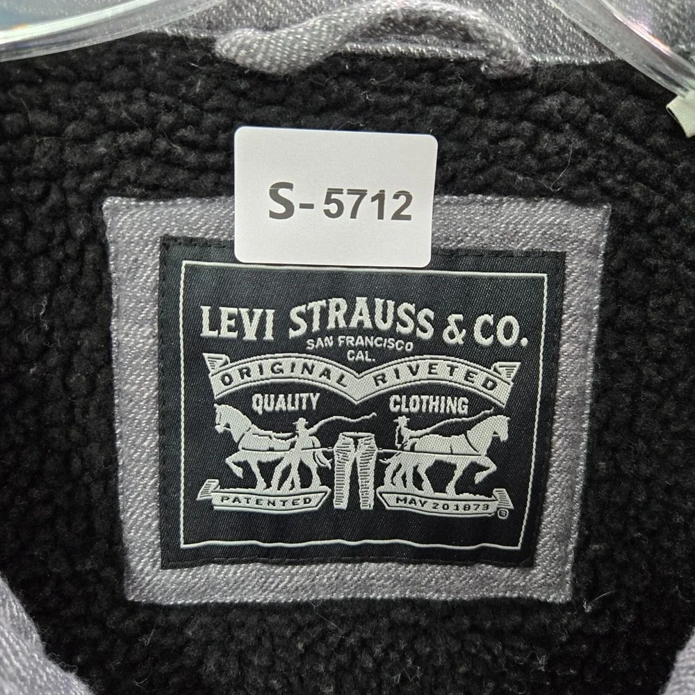 Levi Men Jacket XL Gray Heather Sherpa Lined Shirt Shacket Pockets Collar‎